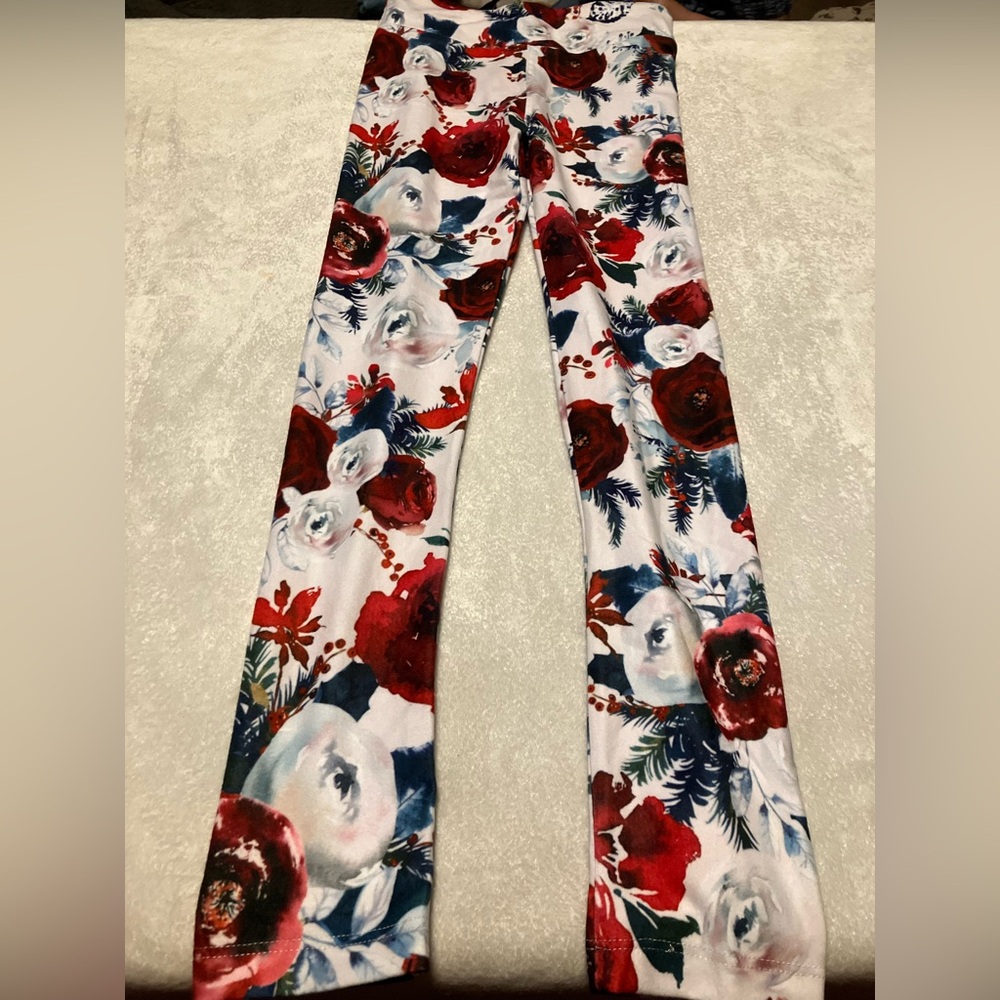 Floral Print Leggings with Red and Blue Accents size 6-10